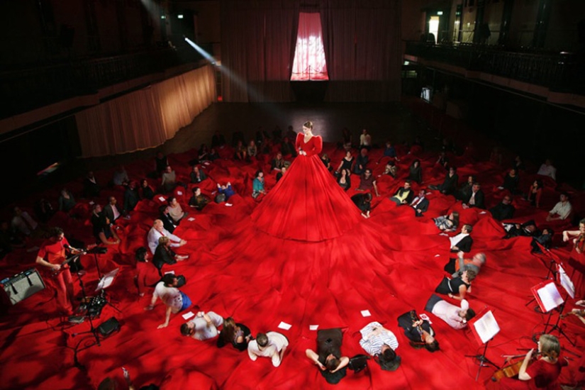Giant red concert hall dress