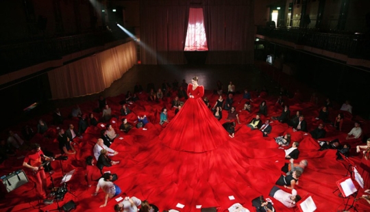 Giant red concert hall dress
