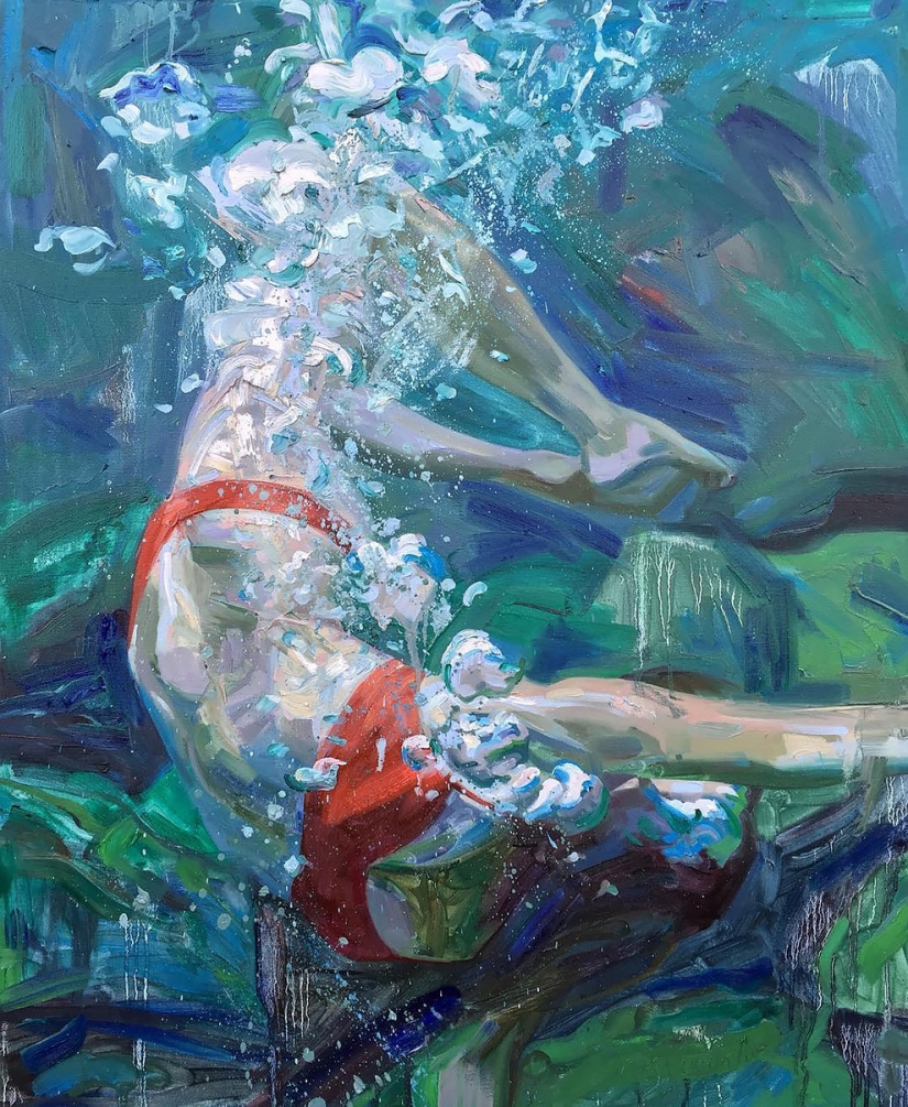 Girl in the water: summer paintings by California artist Isabelle Emrich