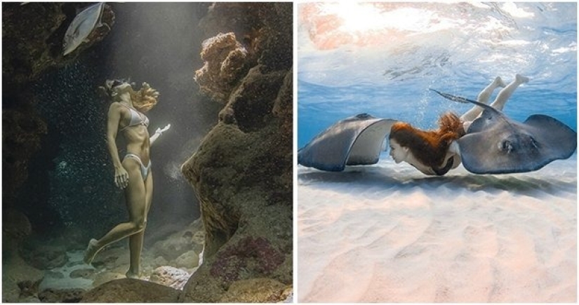 Graceful mermaids in weightlessness in the paintings of an underwater photographer (14 photos)