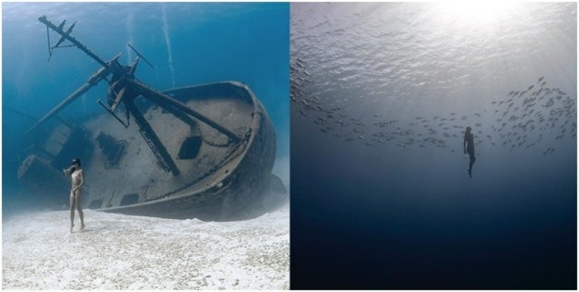 Graciosas sirenas en ingravidez en las pinturas de un fotógrafo submarino (14 fotos)
