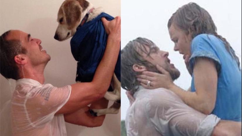 Guy recreates famous movie scenes with his dog
