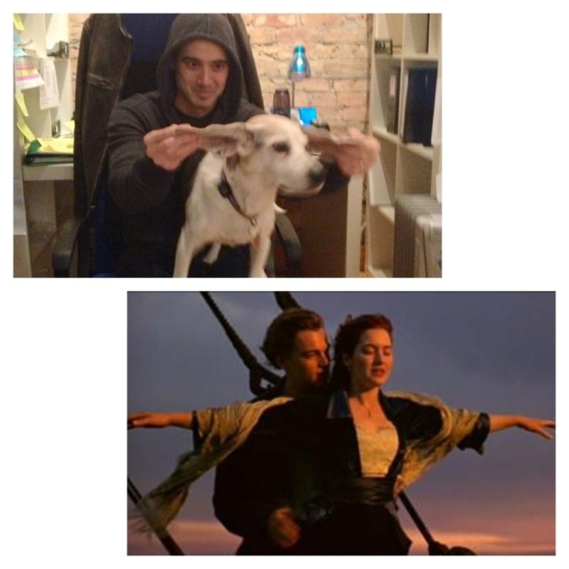 Guy recreates famous movie scenes with his dog