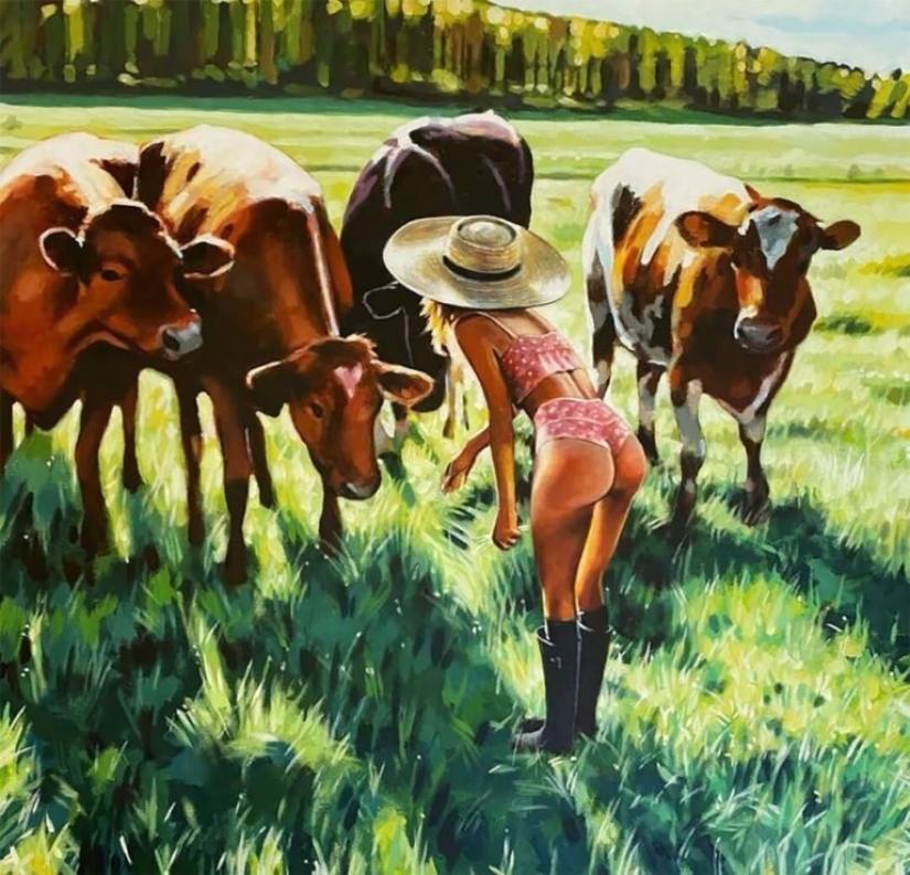 Hot beaches and tanned women in the radiant paintings of Thomas Saliot: 12 photos