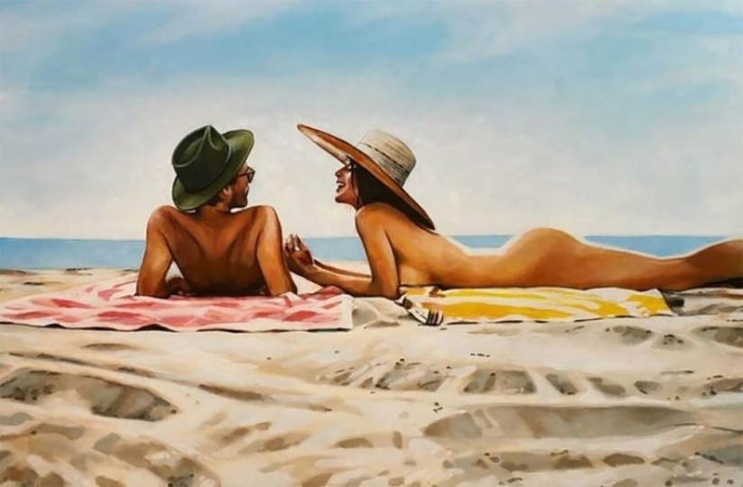 Hot beaches and tanned women in the radiant paintings of Thomas Saliot: 12 photos