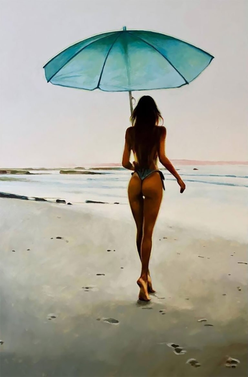 Hot beaches and tanned women in the radiant paintings of Thomas Saliot: 12 photos