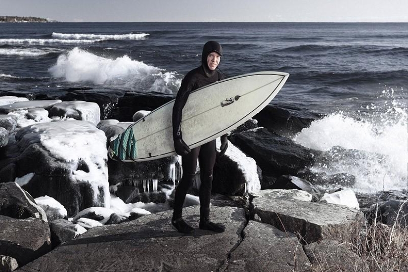 Increíbles fotos de surfear en un lago semicongelado