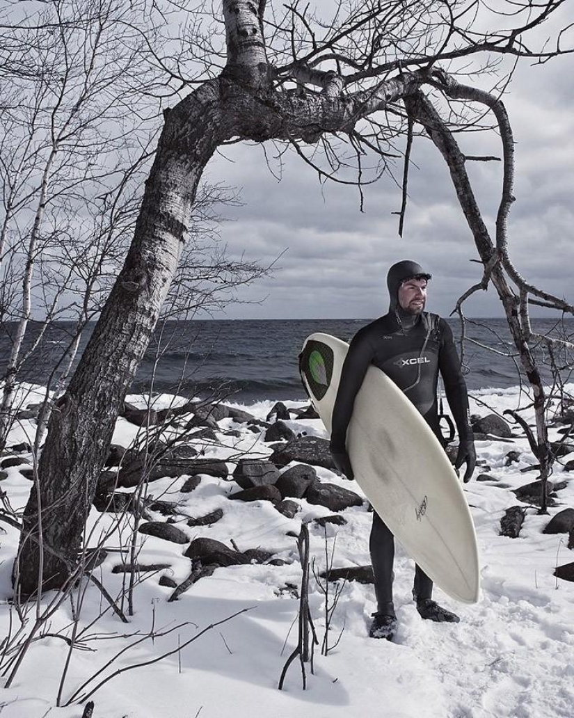 Increíbles fotos de surfear en un lago semicongelado