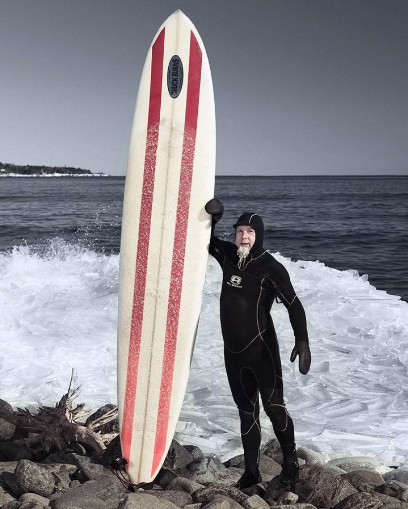 Increíbles fotos de surfear en un lago semicongelado