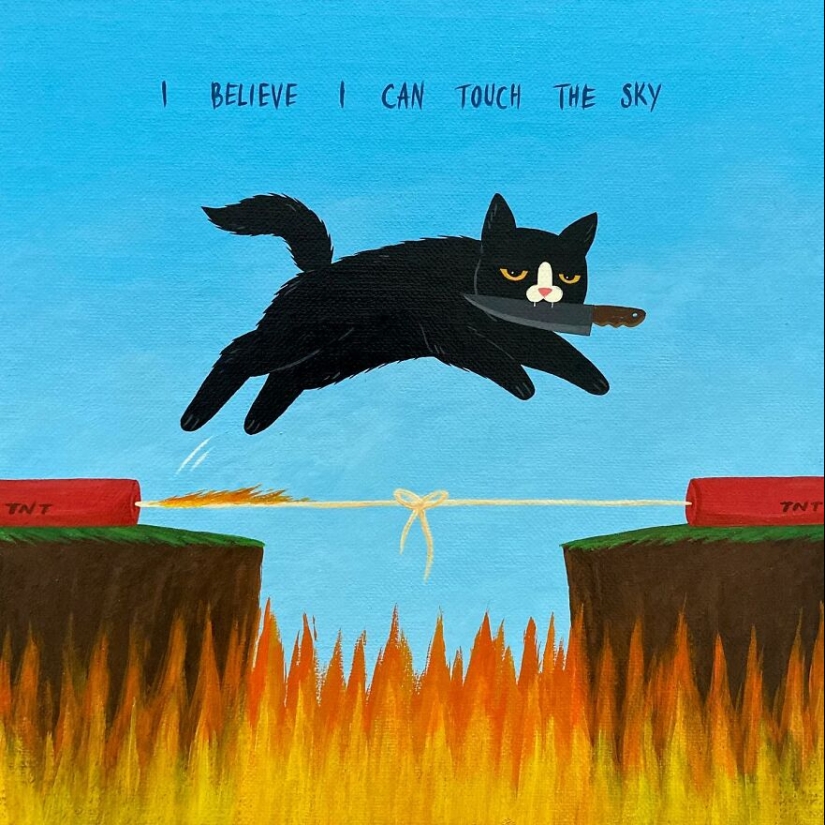 Inspirándose en su gato negro con un toque de actitud atrevida, este artista creó 10 ilustraciones humorísticas