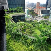 Jardín único en la fachada de un hotel en Singapur.