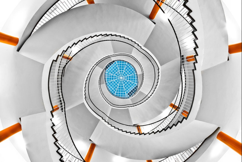 Kaleidoscope of spiral stairs
