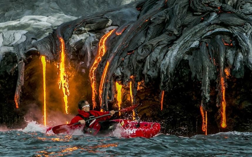 Kayaking next to lava
