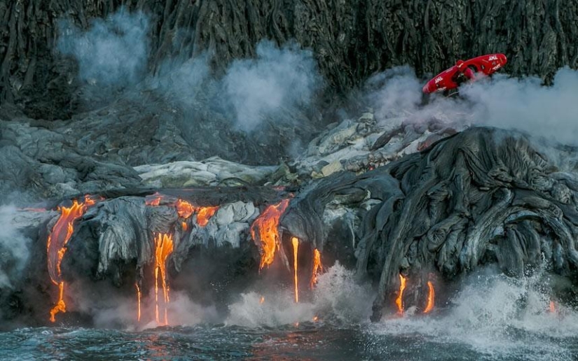 Kayaking next to lava