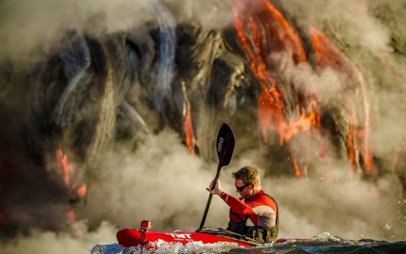 Kayaking next to lava