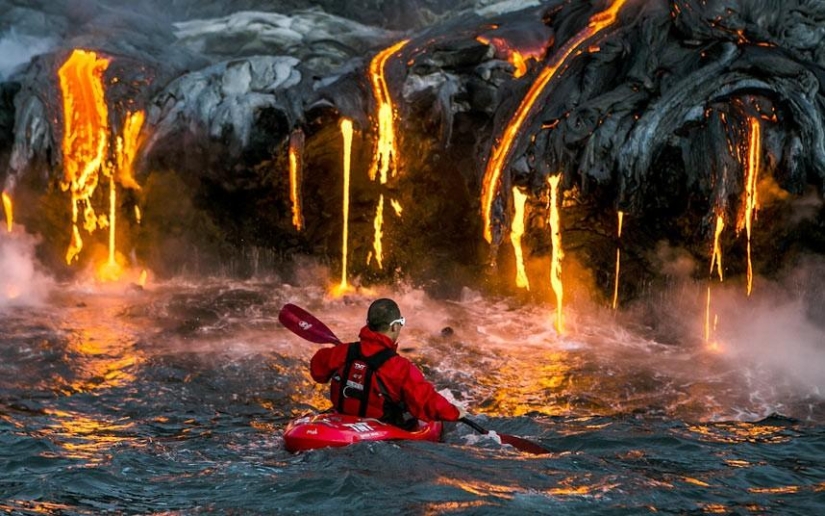 Kayaking next to lava