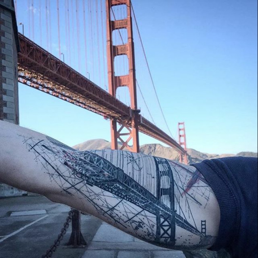 La ciudad sobre la suela: increíbles tatuajes arquitectónicos