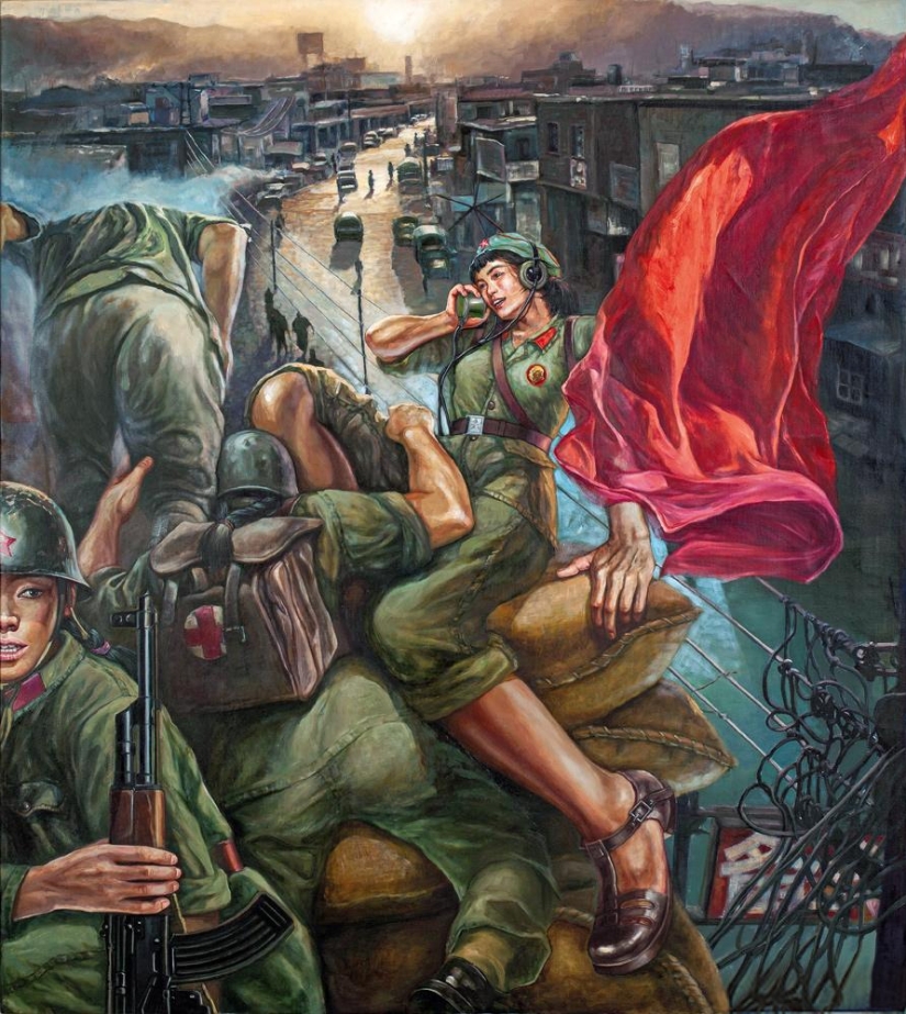 Las niñas en el ejército: la pintura de Hu Ming