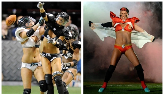 "Liga X - - Fútbol americano, que es jugado por bellezas en ropa interior