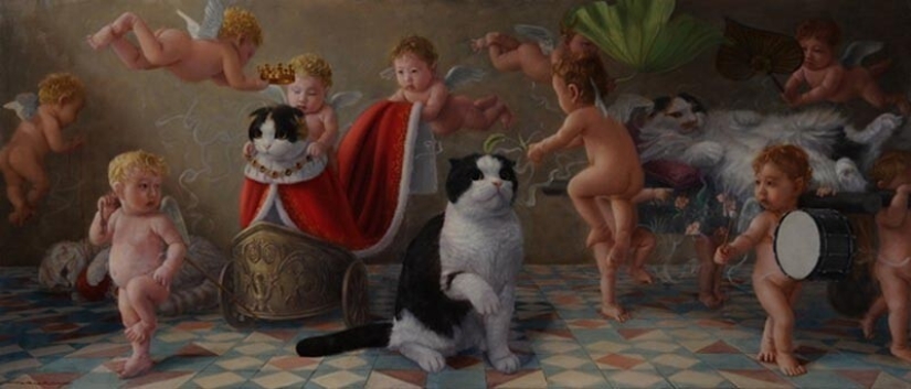 Los gatos son los reyes en la obra de un talentoso artista Japonés, el maestro tokujiro kawaii