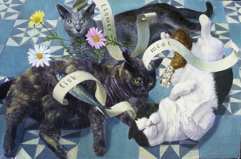 Los gatos son los reyes en la obra de un talentoso artista Japonés, el maestro tokujiro kawaii