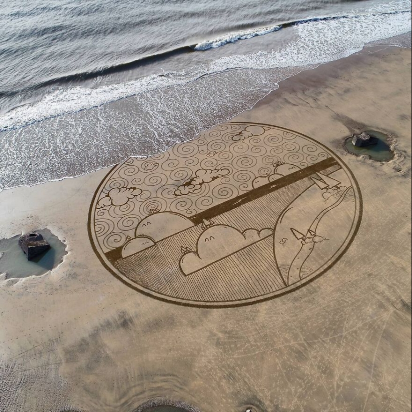 Mis 15 dibujos de arena de playa que miden entre 30 y 100 metros de ancho (Parte 2)