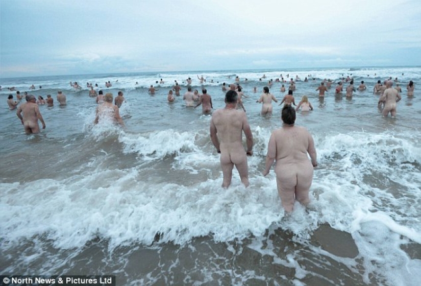 Naked: hundreds of Britons bathed naked in the North Sea for charity