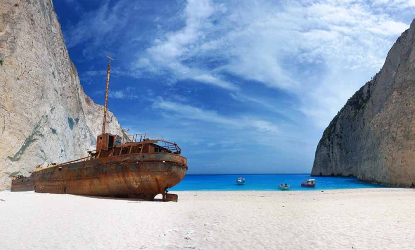 Navaio Bay is a protected beach on the Greek island of Zakynthos