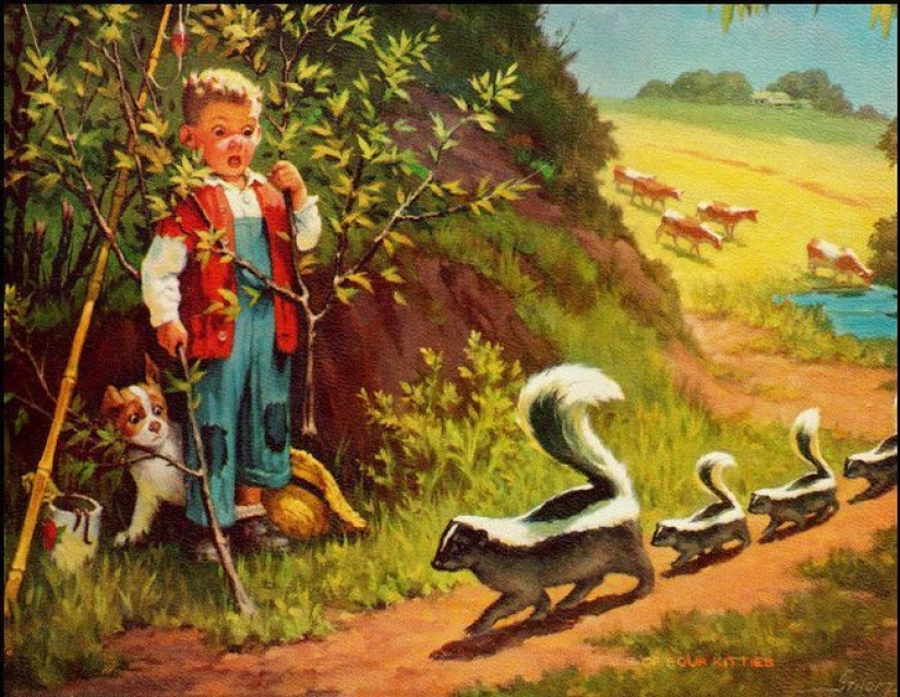 Niños pequeños traviesos del ilustrador Raymond James Stewart