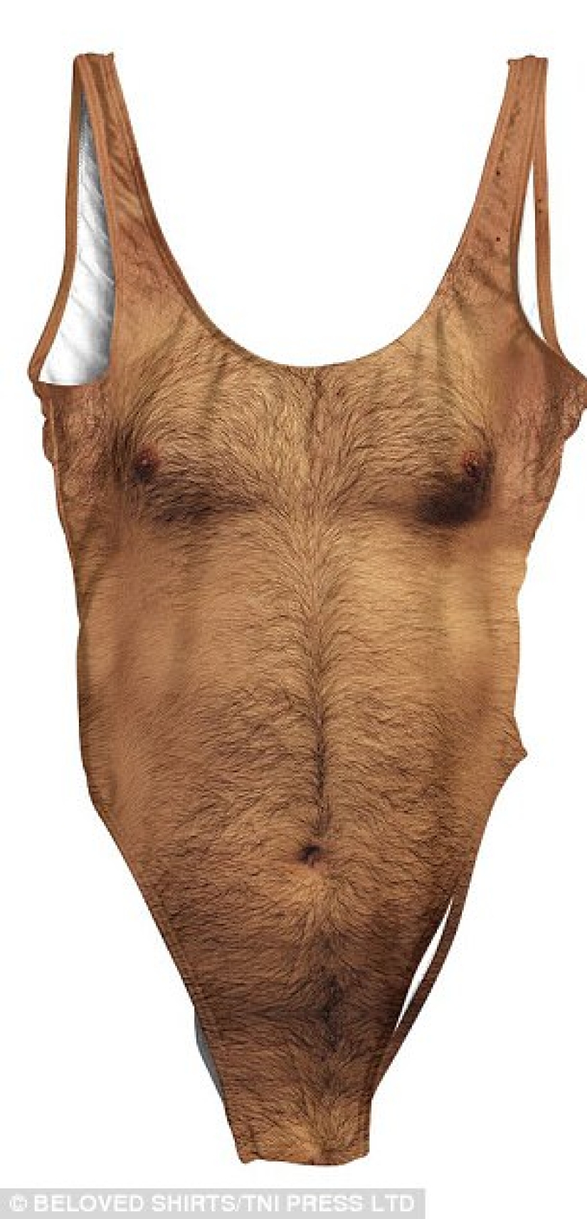 Nothing special, just a women's swimsuit with a print of a man's hairy chest