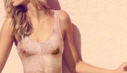 Nothing special, just a women's swimsuit with a print of a man's hairy chest