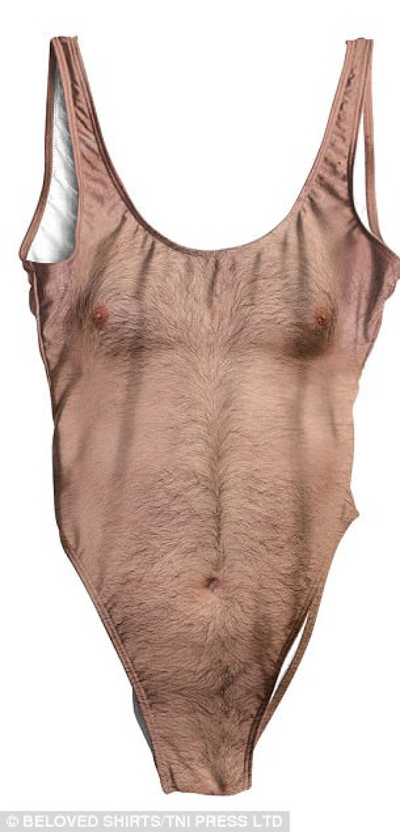 Nothing special, just a women's swimsuit with a print of a man's hairy chest