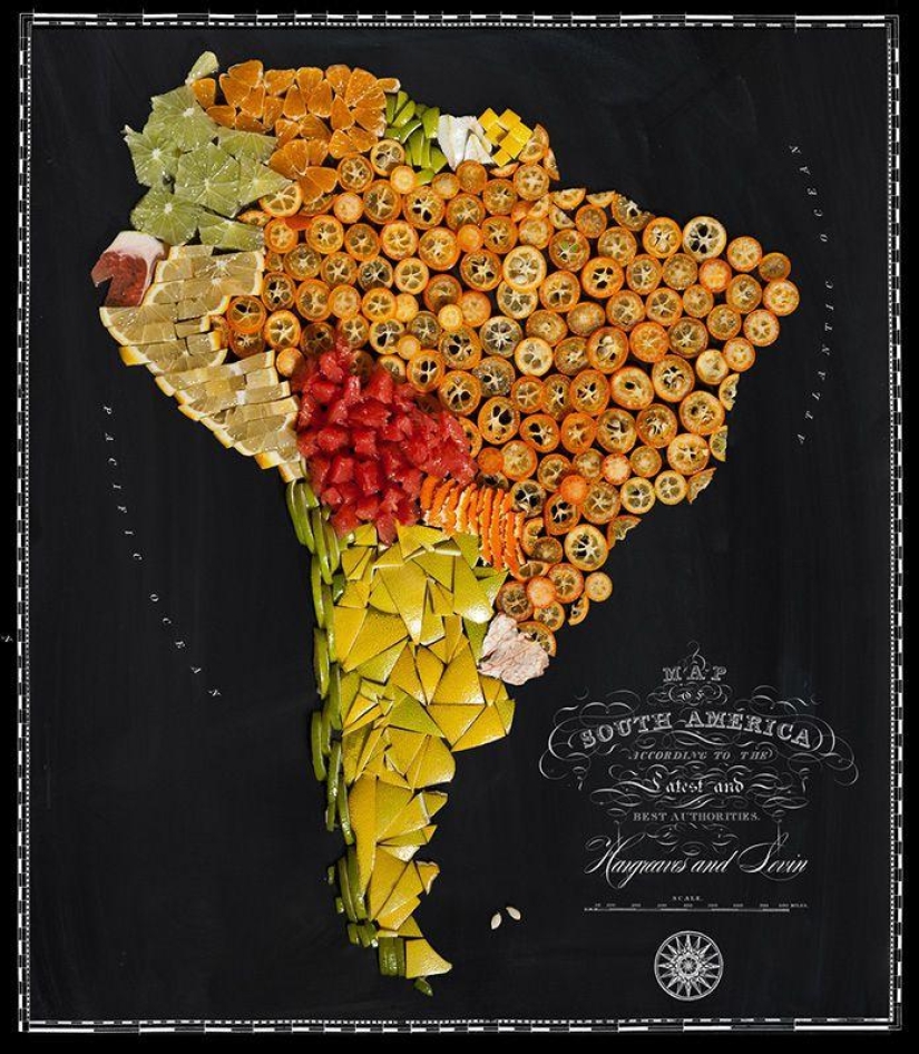 Países deliciosos en el mapa del mundo comestible