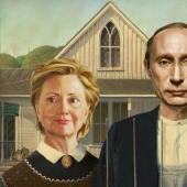 Putin con una horca pegó a la aldeana Hillary