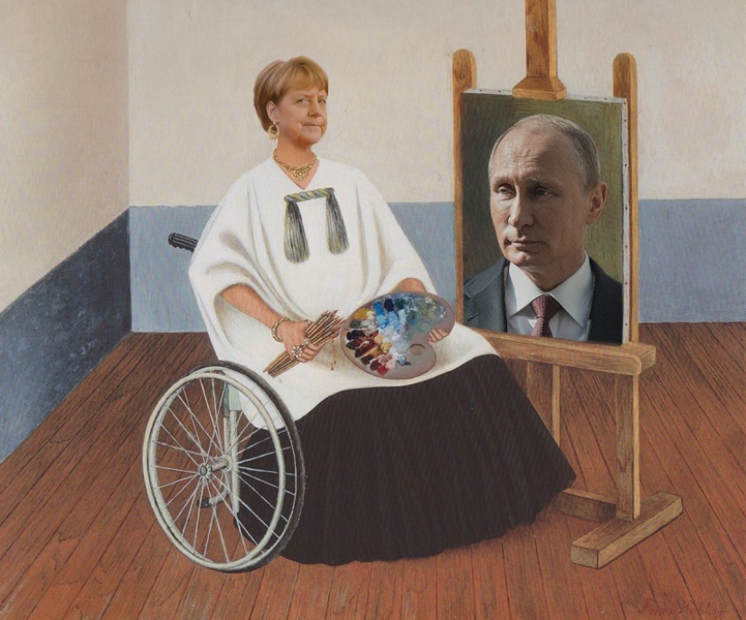 Putin with a pitchfork glued the villager Hillary