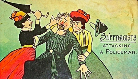 Retro-postcards showing society's fear of women's empowerment