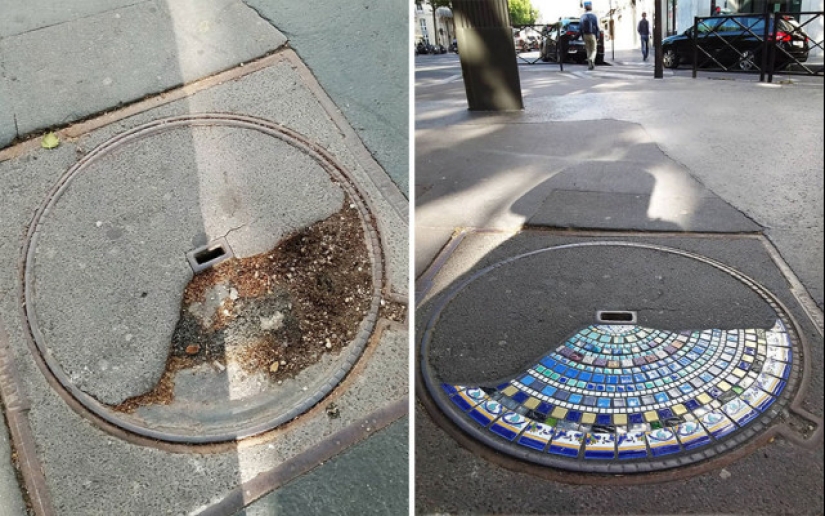 Road surgeon from Lyon: Street artist patches potholes with mosaics