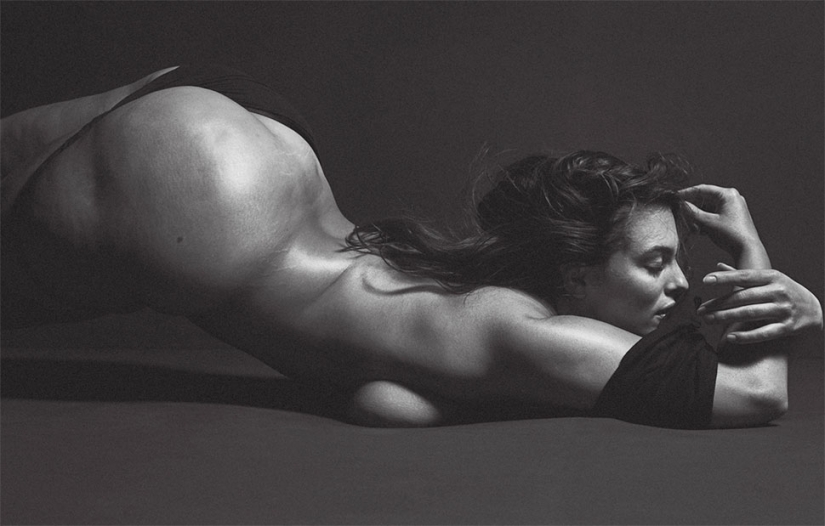 Sexuality in the body: candid black and white photo shoot of plus-size model Ashley Graham
