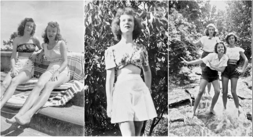 Shorts with a cropped top: the favorite summer outfit of young American women of the 40s