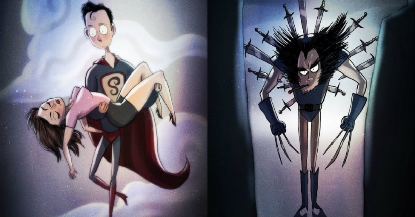 Si Tim Burton dibujara superhéroes: ilustraciones de un artista ruso