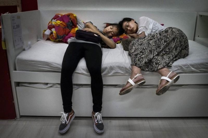 Sleepers in the IKEA store