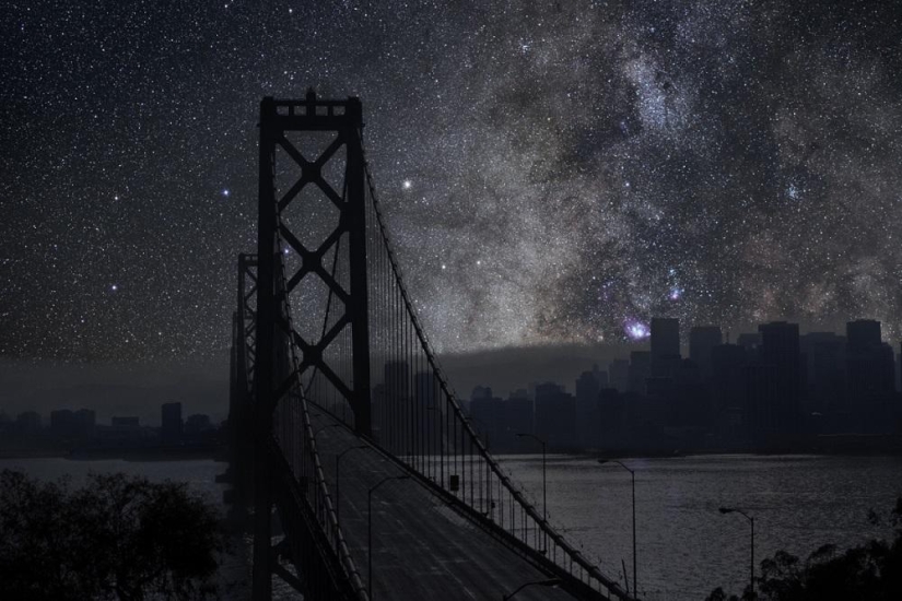 Starry sky over the world&#39;s largest cities