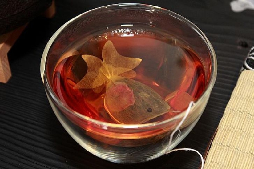Tea bags that turn into goldfish in a cup