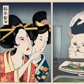 The artist recreates his favorite memes in the style of Japanese prints