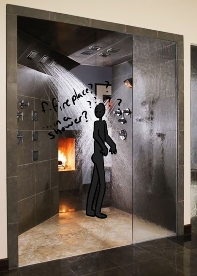 The artist supplemented the photos of showers for the rich to show their absurdity