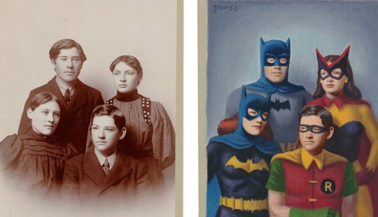 The artist transforms people from retrophotos into comic book and book characters