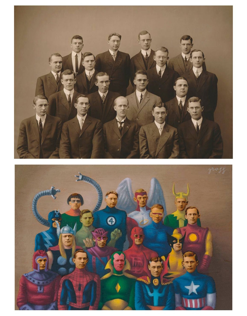 The artist transforms people from retrophotos into comic book and book characters