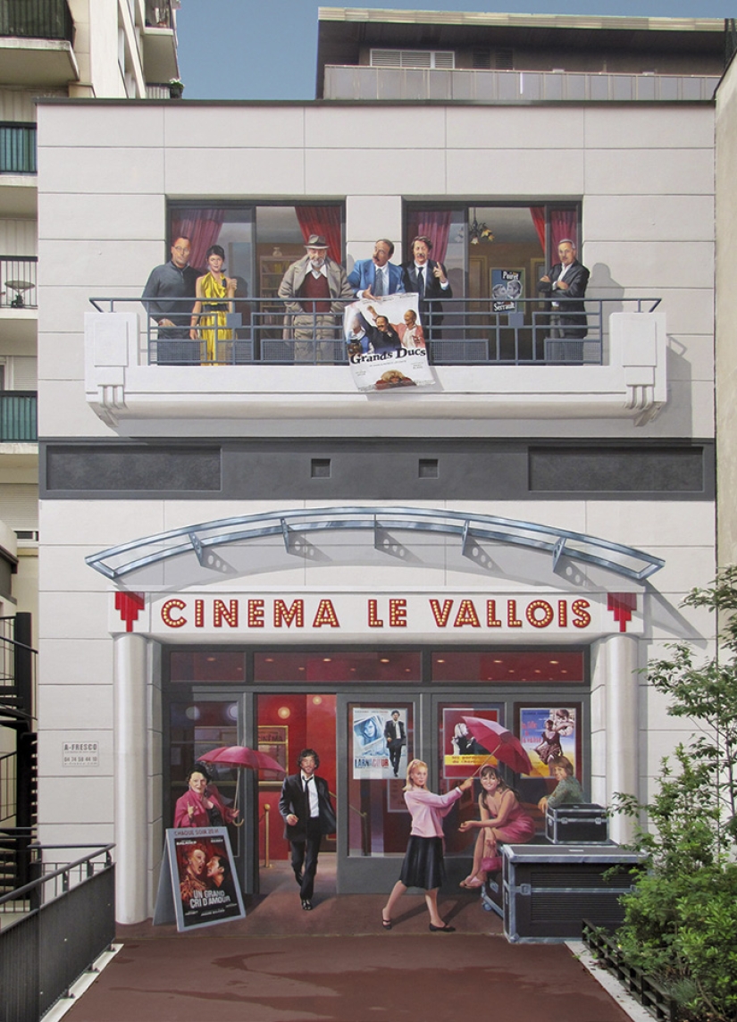 The artist turns boring facades into bright scenes full of life