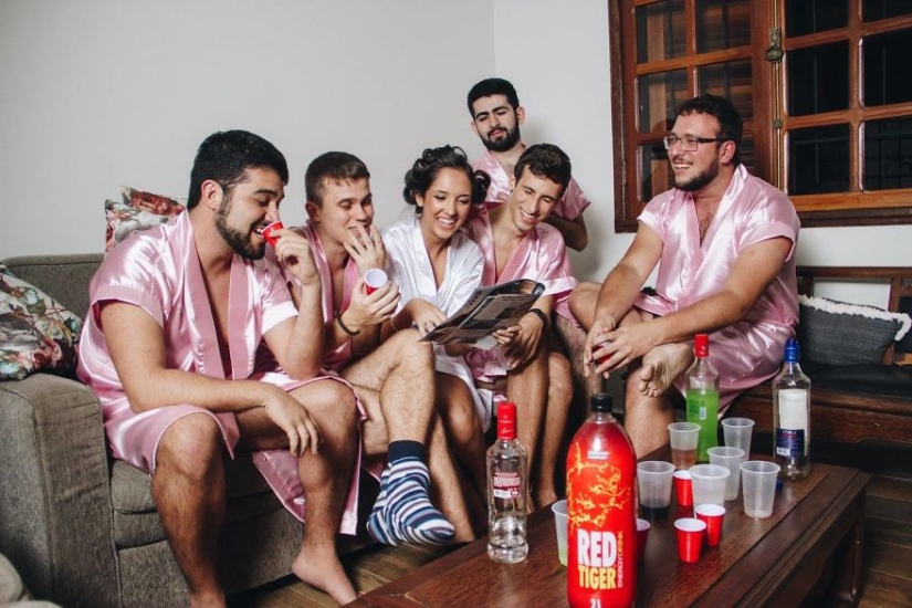 The bride had no friends, and she arranged a "bachelorette party" with male friends