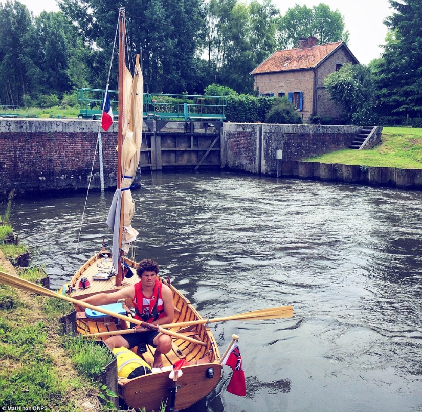 The couple sailed on a homemade boat with oars the way from England to France
